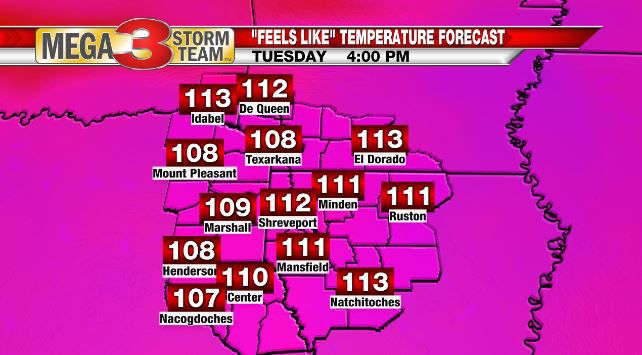 Feels Like Temperature Forecast for Tuesday Afternoon